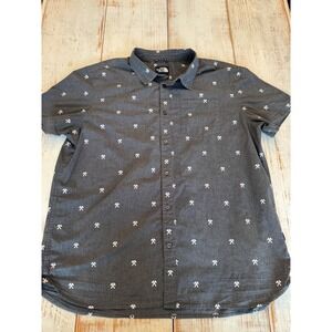 The North Face Mens XXL Gray Cotton Short Sleeve Pickaxe Print Button Down Shirt